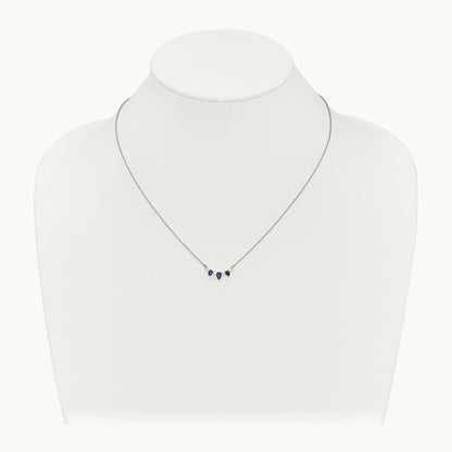 Pear Sapphire and Diamond 18 inch Necklace — 14K White Gold