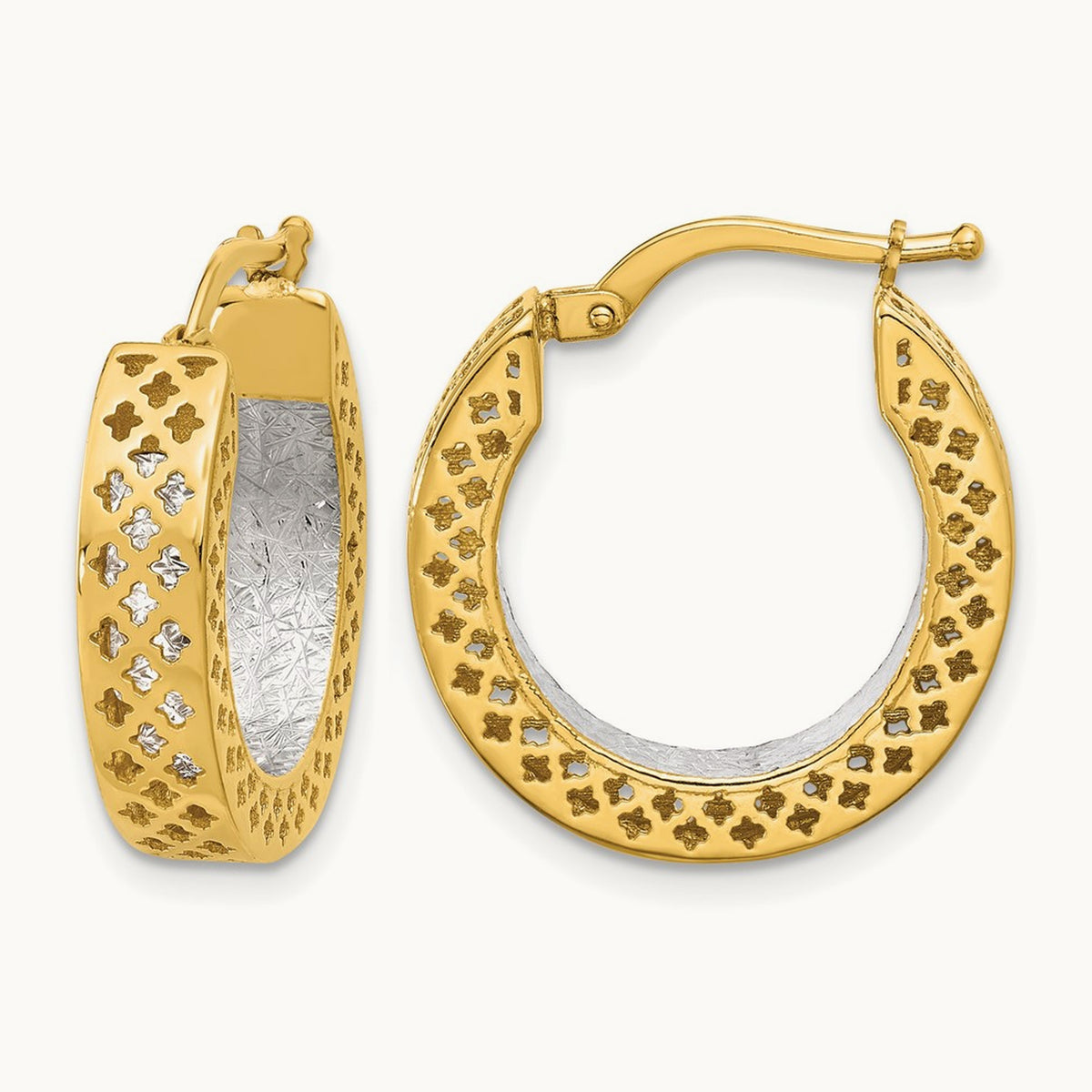 Polished and Diamond-cut Hoop Earrings, 14K Two-tone — Leslie's