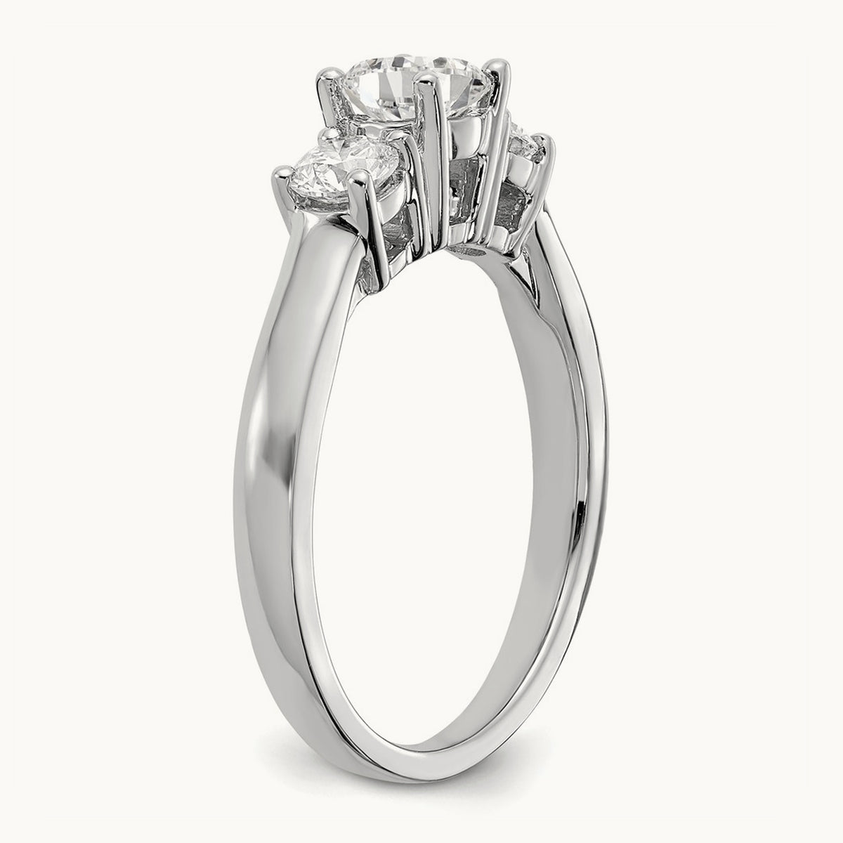 Round Prong-Set 3 Stone Engagement Ring — 14K White Gold, 7
