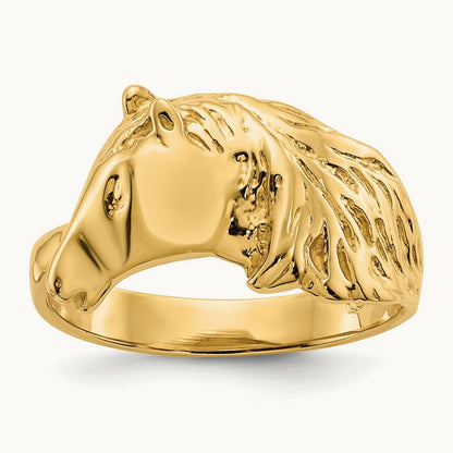 Polished Horse Head Ring, 14K Gold