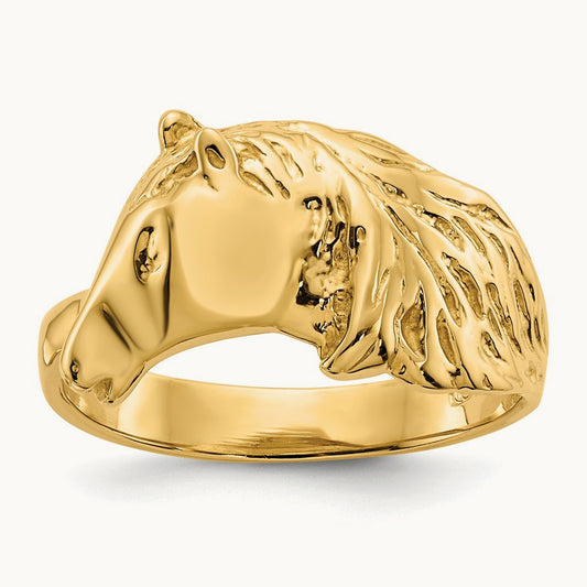 Polished Horse Head Ring, 14K Gold