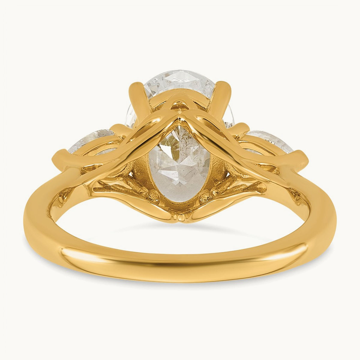 Oval/Pear 3 Stone Engagement Ring, 1.25-3.50 ct tw Lab-Grown Diamond — 3 ct, 14K Yellow Gold