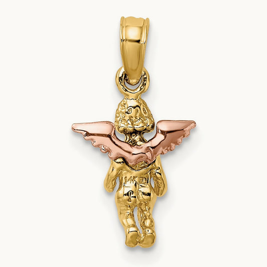 3-D Mini Guardian Angel Charm, 14K Two-tone