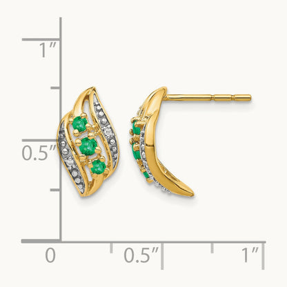 w/ Emerald and Diamond Polished Post Earrings, 14K Gold