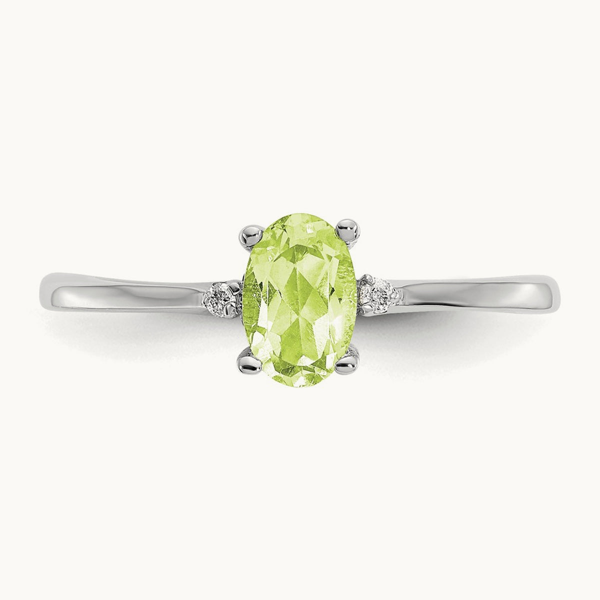 Diamond & Peridot Birthstone Ring — 14K White Gold, 6