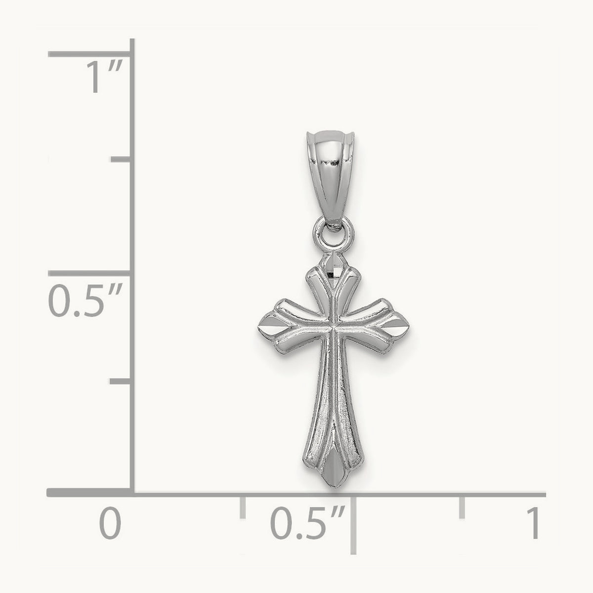 Budded Cross Charm — 14K White Gold, 21mm