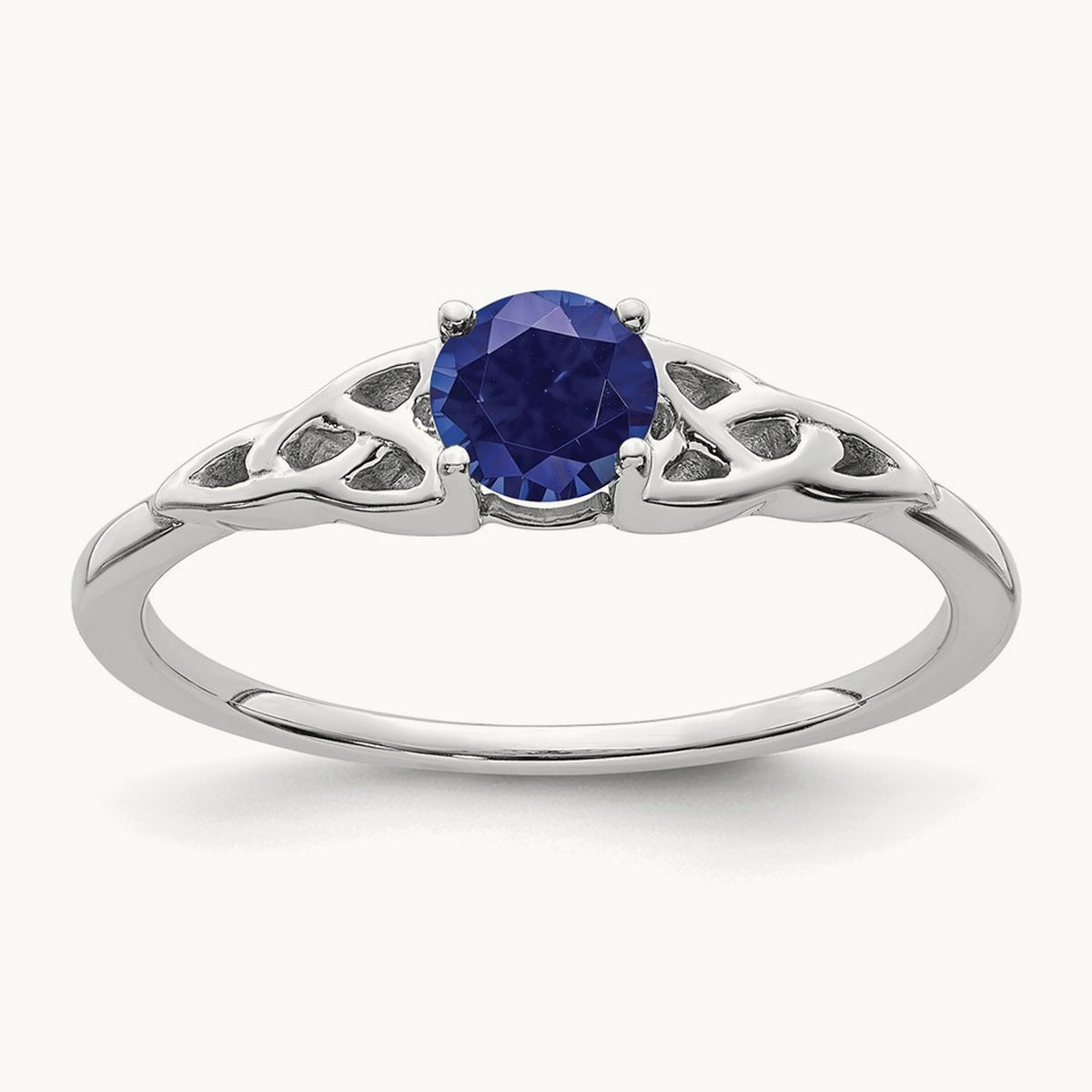 Created Sapphire Celtic Knot Ring — 14K White Gold, 7