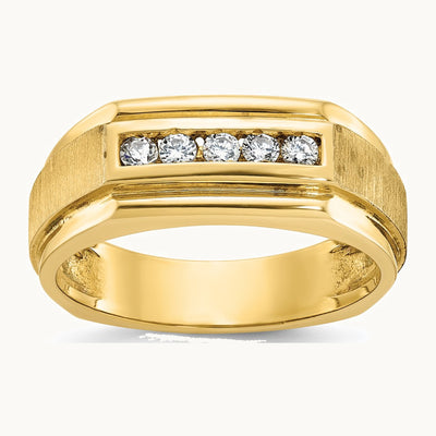 IBGoodman 14K Men's Polished and Satin 5-Stone 1/4 Carat AA Quality Diamond Ring