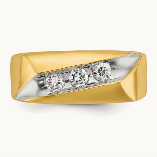 w/ White RH IBGoodman Men's Polished 3-Stone Diamond Ring, 14K