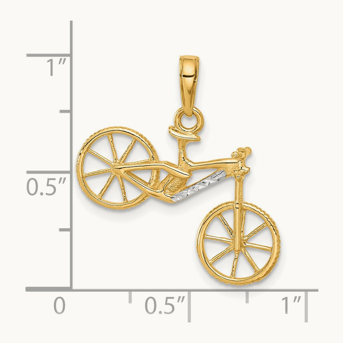 D/C 3D Bicycle Pendant, 14K with White Rhodium