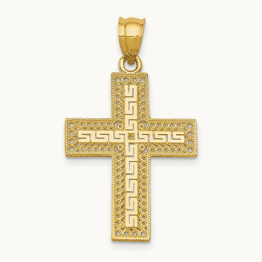 Greek Filigree Cross Pendant, 14K