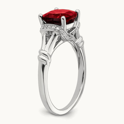 Garnet and Diamond Ring — 14K White Gold