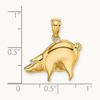 Polished Pig Charm, 14K