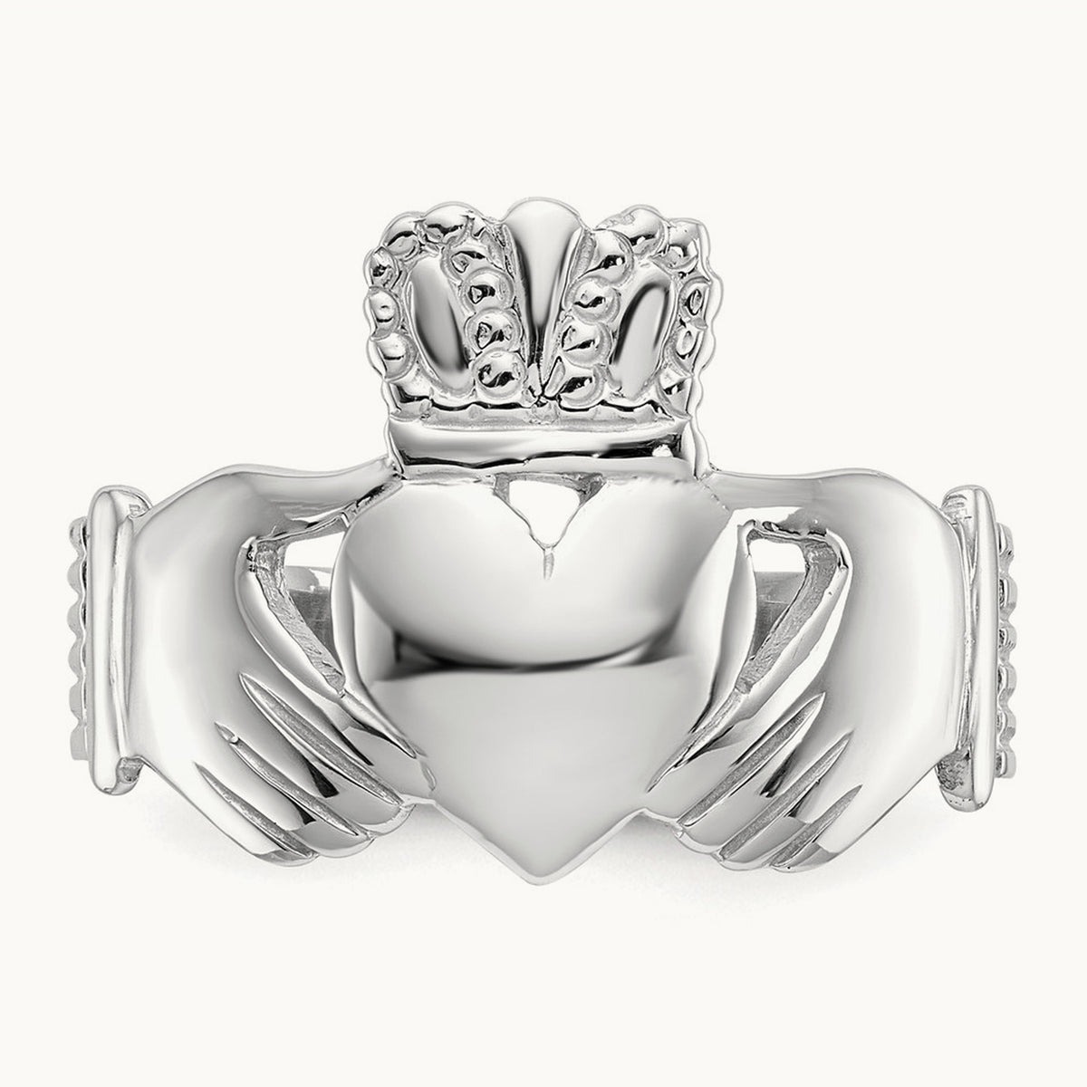 Men's Claddagh Ring, 14K White Gold