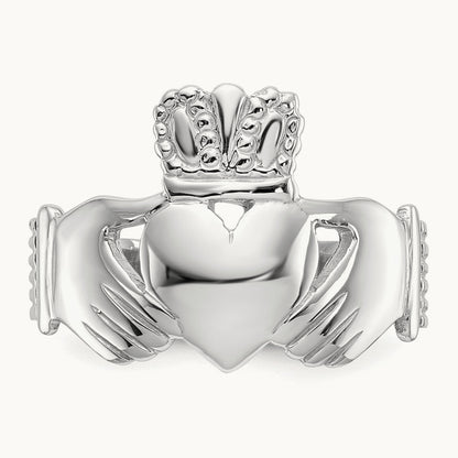 Men's Claddagh Ring, 14K White Gold