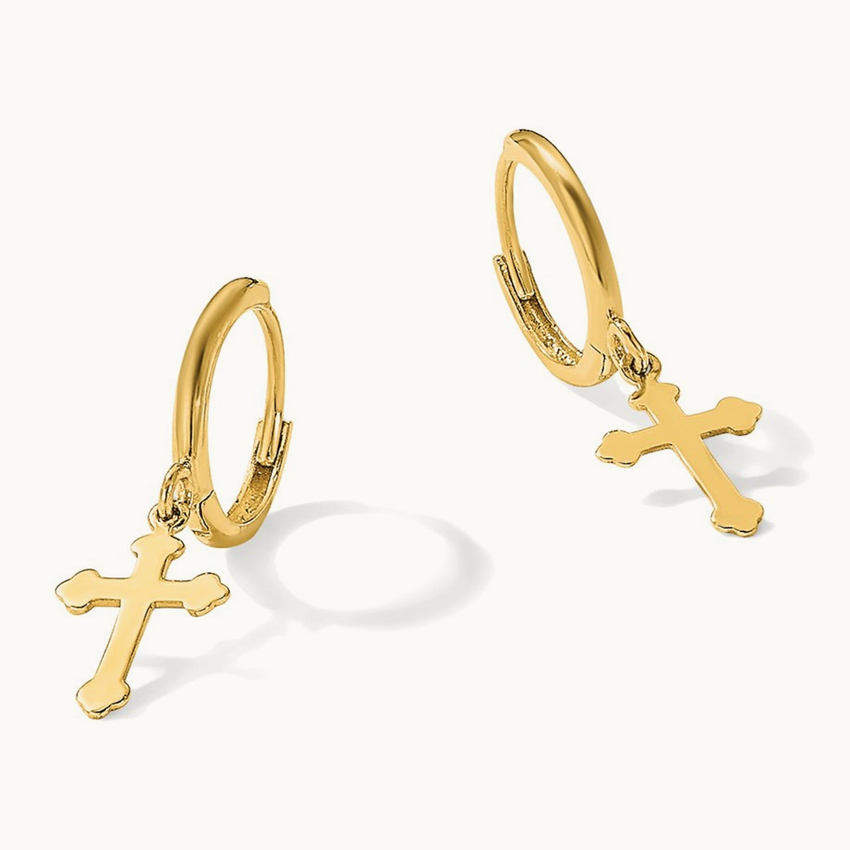 Hinged Dangle Cross Hoop Earrings, 14K