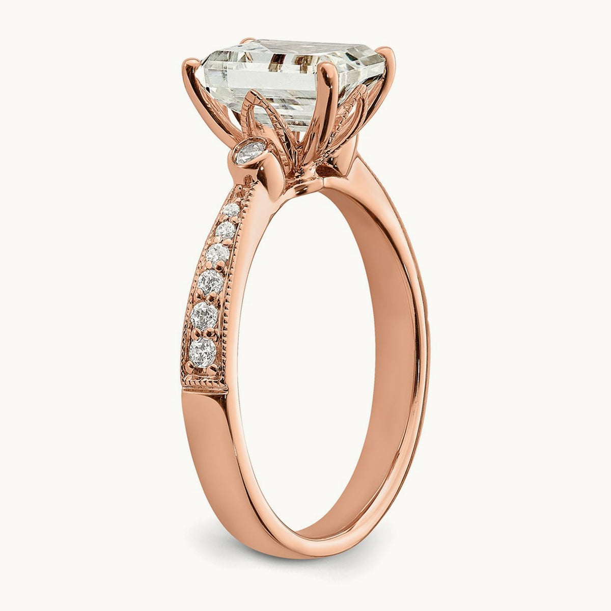2ct Emerald Semi-Mount Engagement Dia Ring, 14K Rose Gold