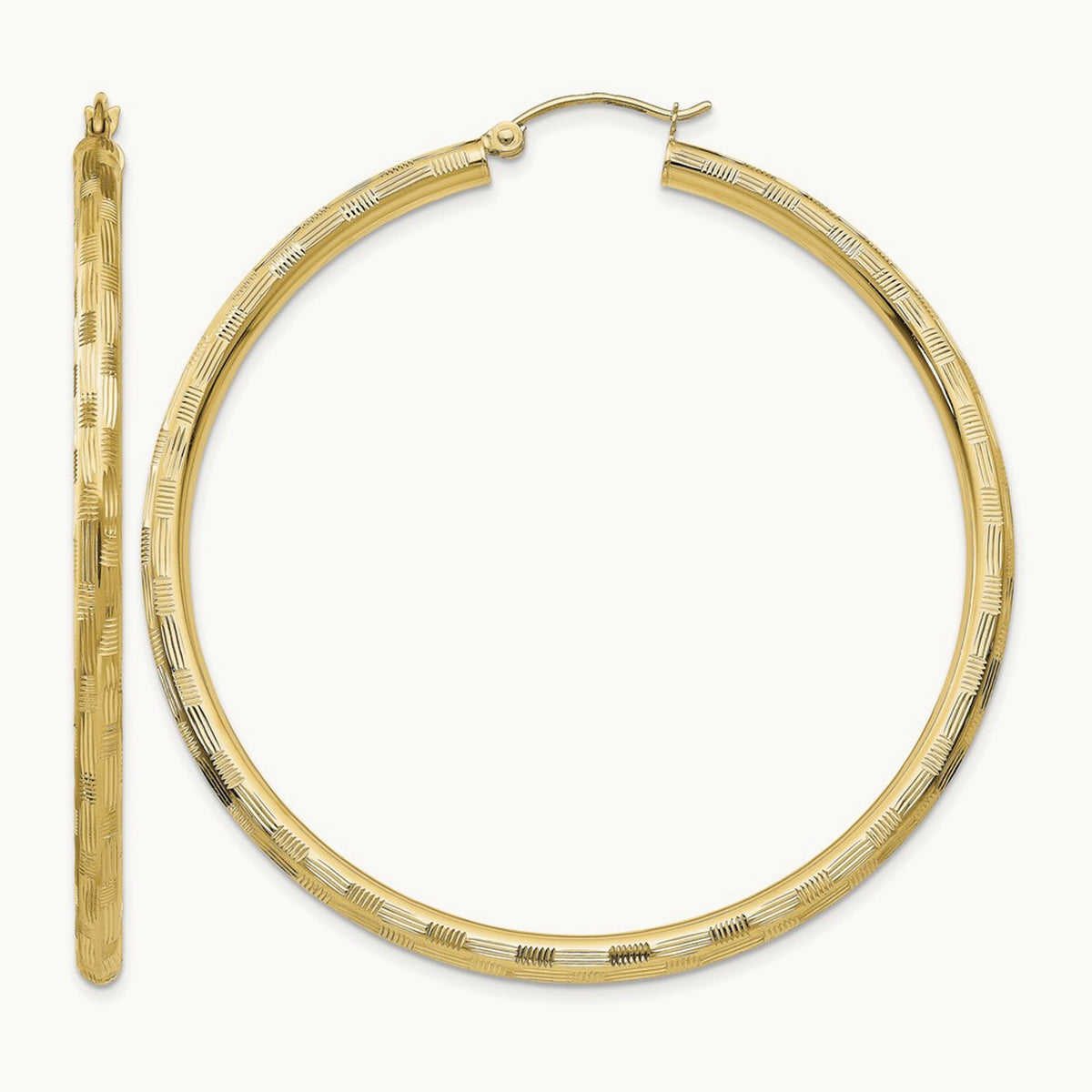 Diamond-cut Hoop Earrings, 14K