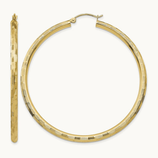 Diamond-cut Hoop Earrings, 14K