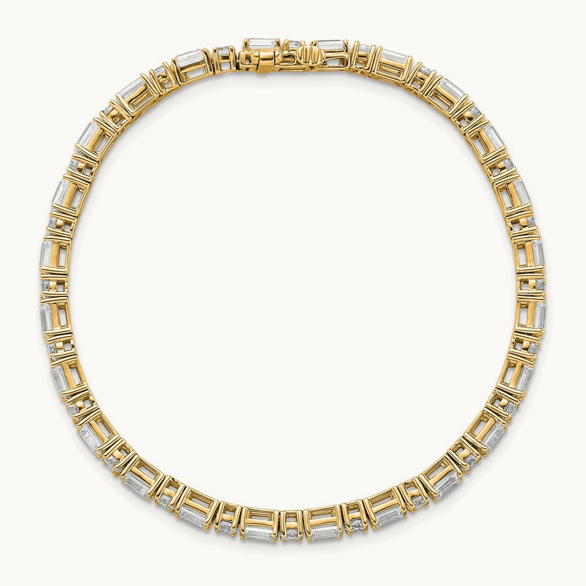 Emerald/Round Tennis Bracelet, 7.00 ct tw Lab-Grown Diamond — 14K Yellow Gold