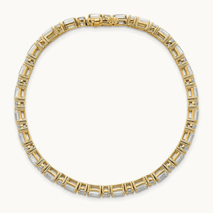 Emerald/Round Tennis Bracelet, 7.00 ct tw Lab-Grown Diamond — 14K Yellow Gold