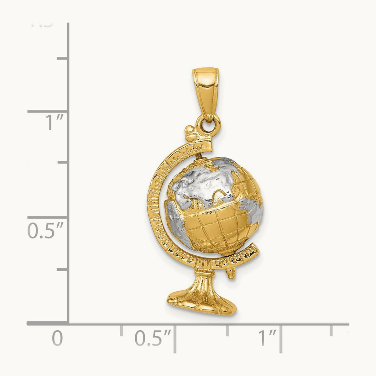 w/Rhodium 3-D Moveable Globe Pendant, 14K