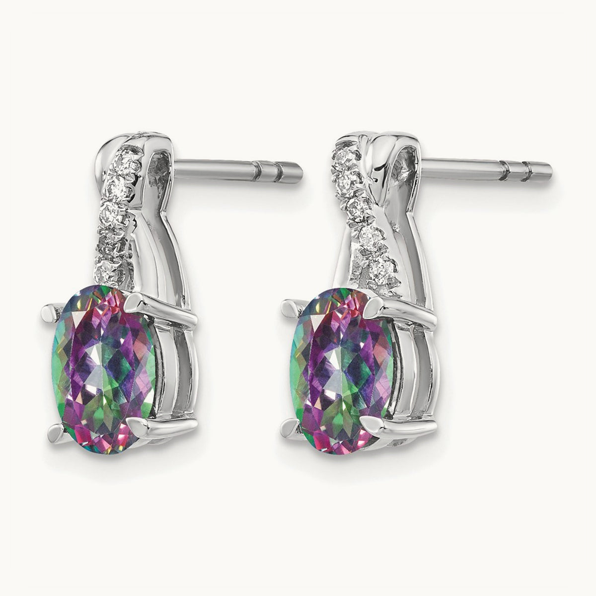 Mystic Fire Topaz and Diamond Earrings, 14K White Gold