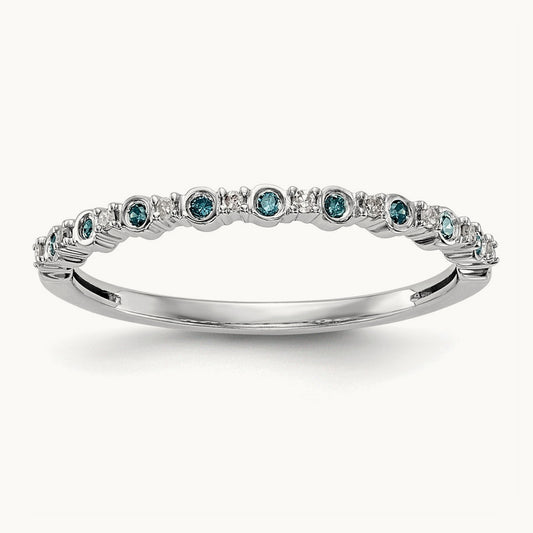 Blue and White Diamond Band, 14K White Gold