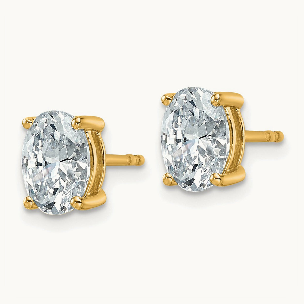 Oval Four-Prong Stud Earrings, 0.50-6.00 ct tw Lab-Grown Diamond — 2 ct, 14K Yellow Gold