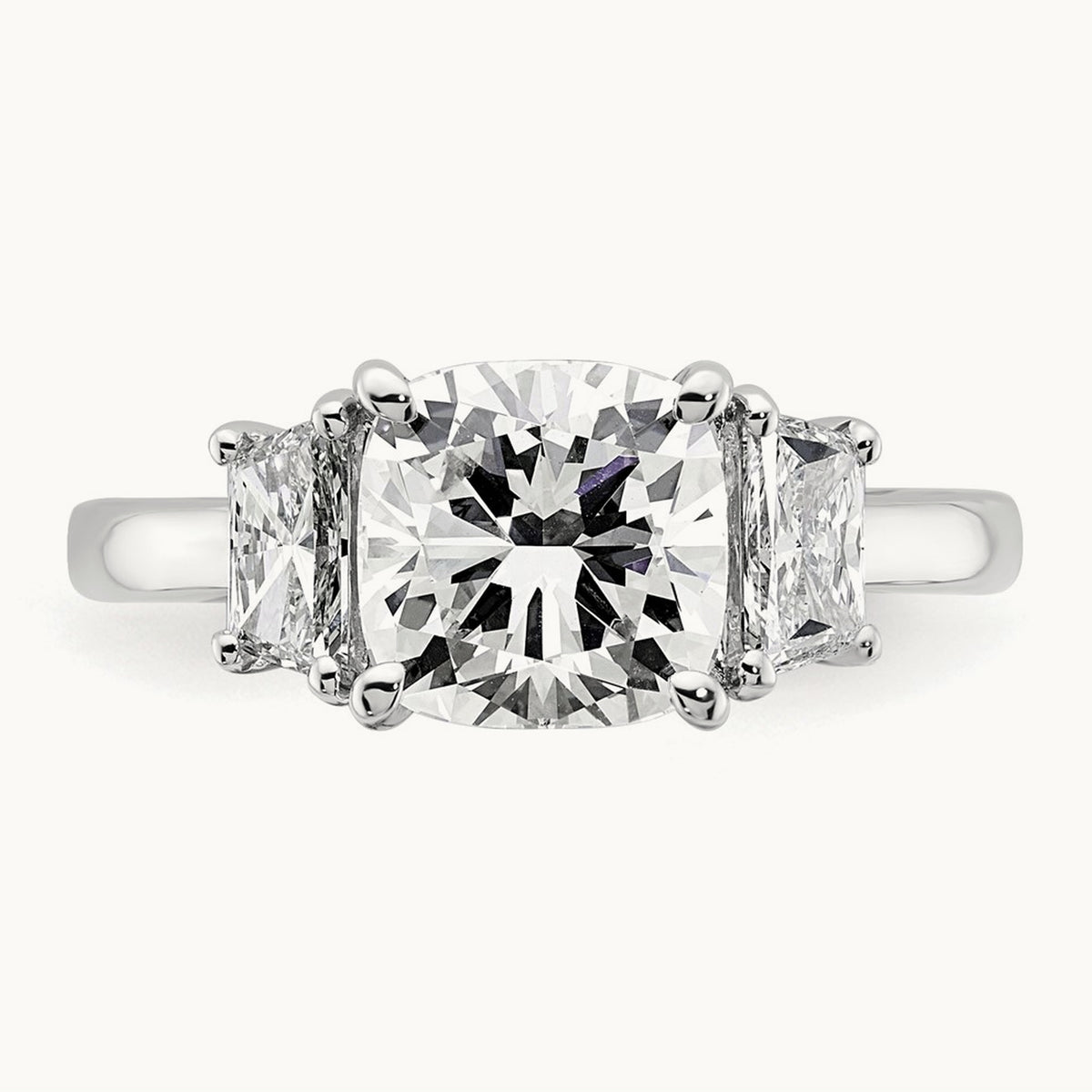 Cushion & 1/2 Moon Engagement Ring, 1.25-3.75 ct tw Lab-Grown Diamond — 3 1/8 ct, 14K White Gold