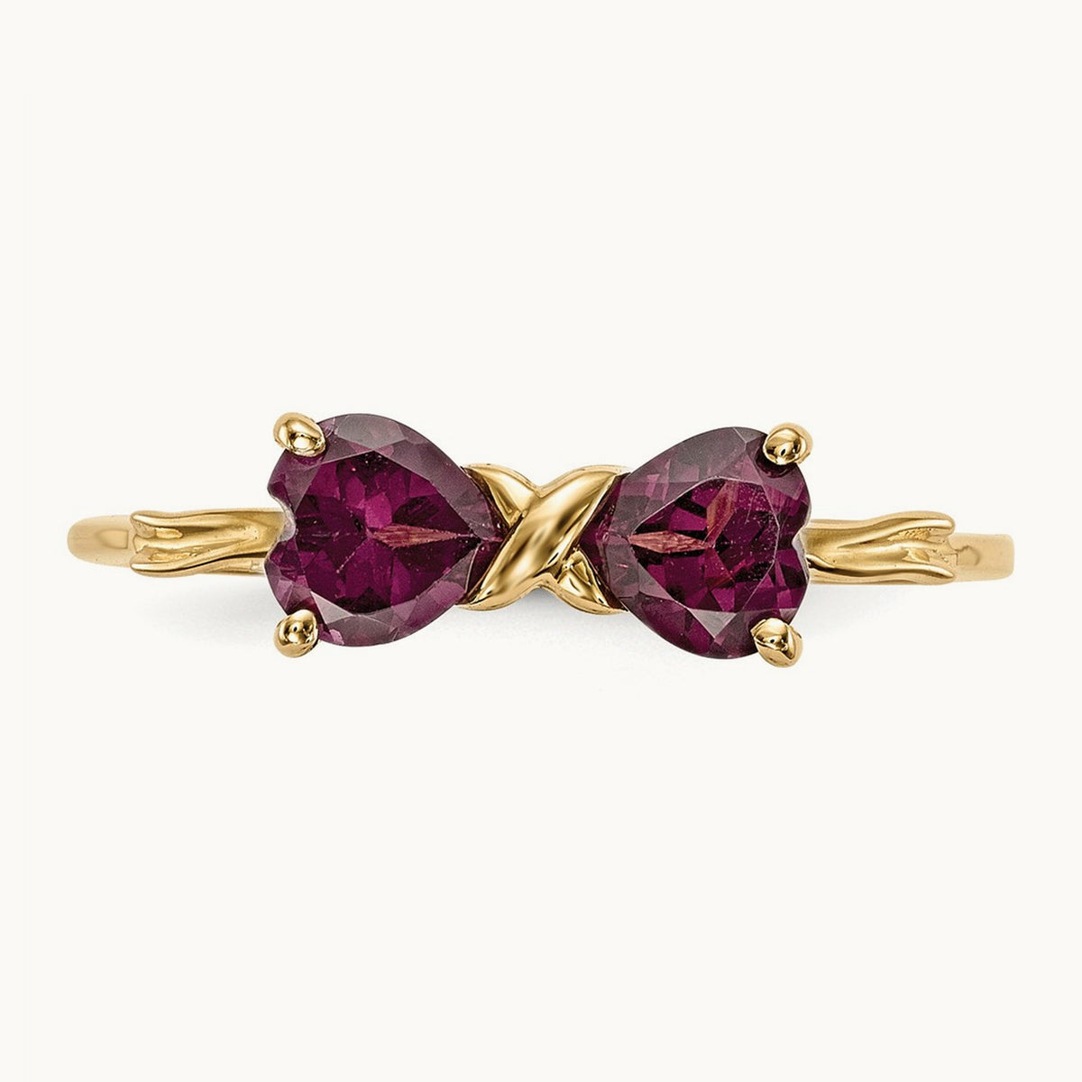 Polished Rhodolite Bow Ring, 14K Gold