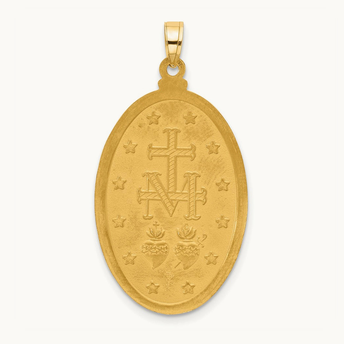 Satin and Polished Miraculous Medal Solid Oval Pendant — 36.2mm
