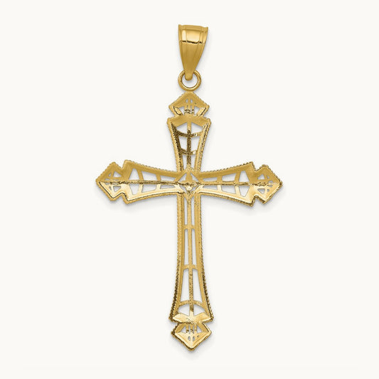 w/Rhodium Diamond-cut Cross Pendant, 14K
