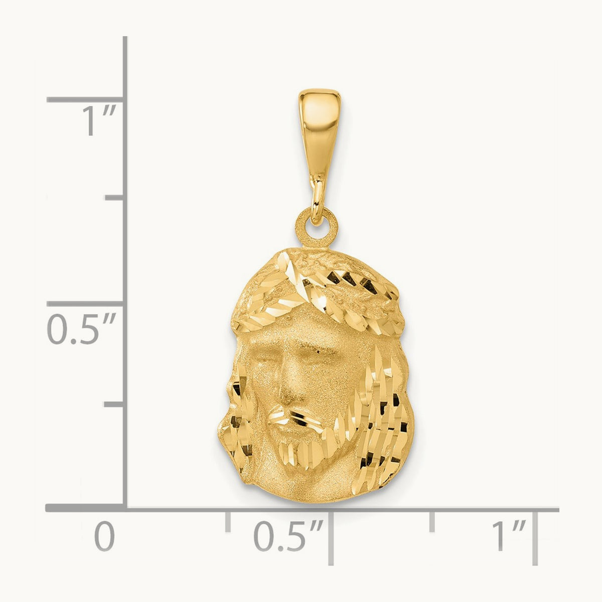 Satin and Diamond-cut Jesus Medal Pendant, 14K