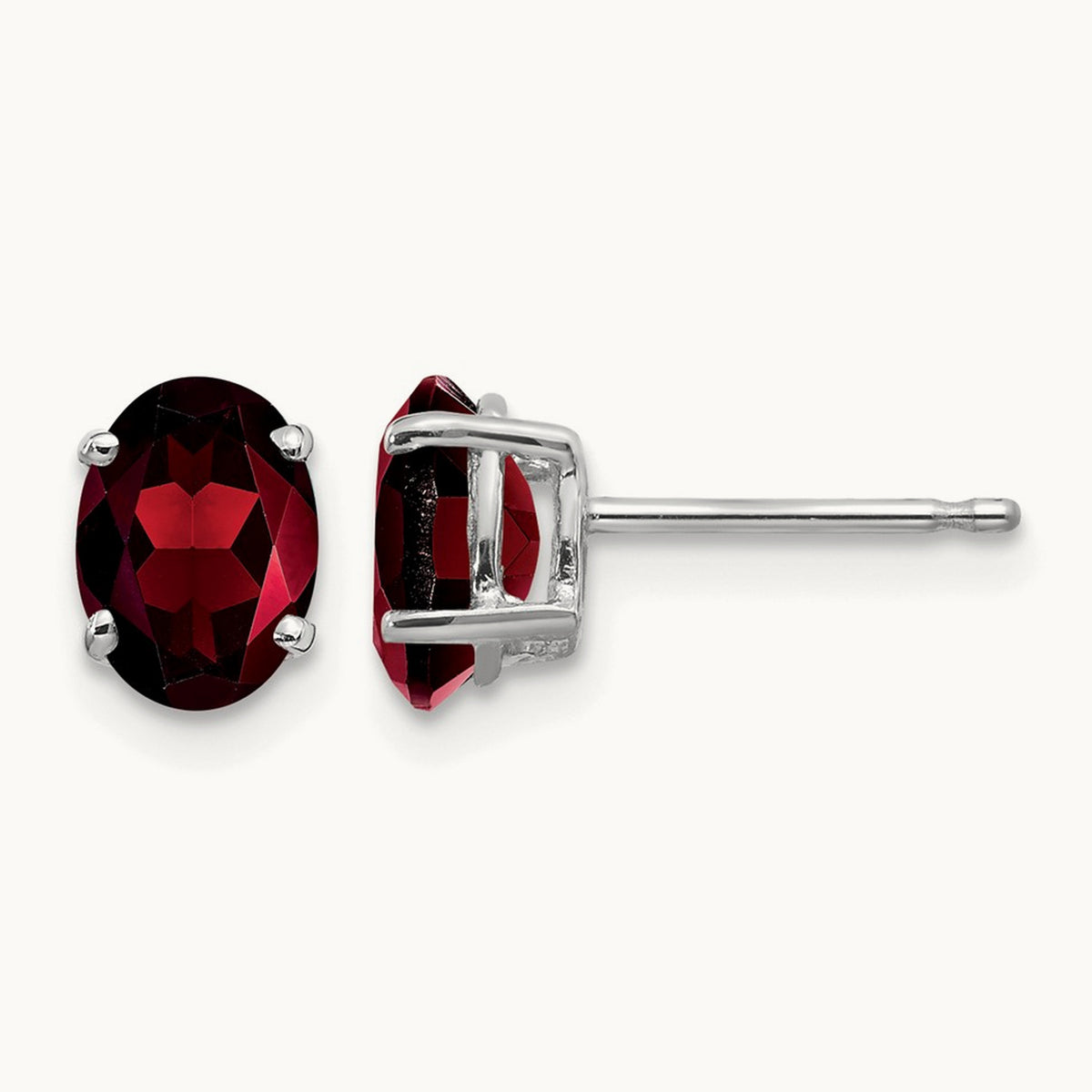 7x5mm Oval Garnet Earrings, 14K White Gold