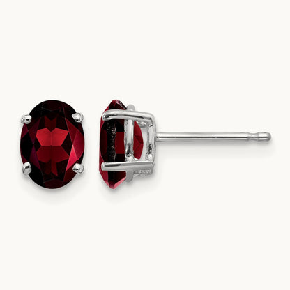 7x5mm Oval Garnet Earrings, 14K White Gold