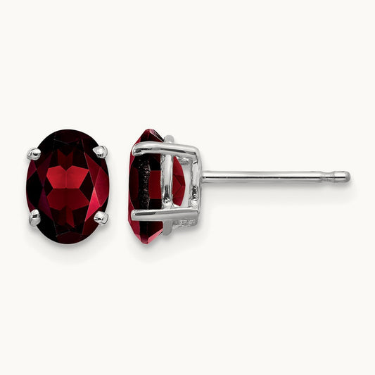 7x5mm Oval Garnet Earrings, 14K White Gold