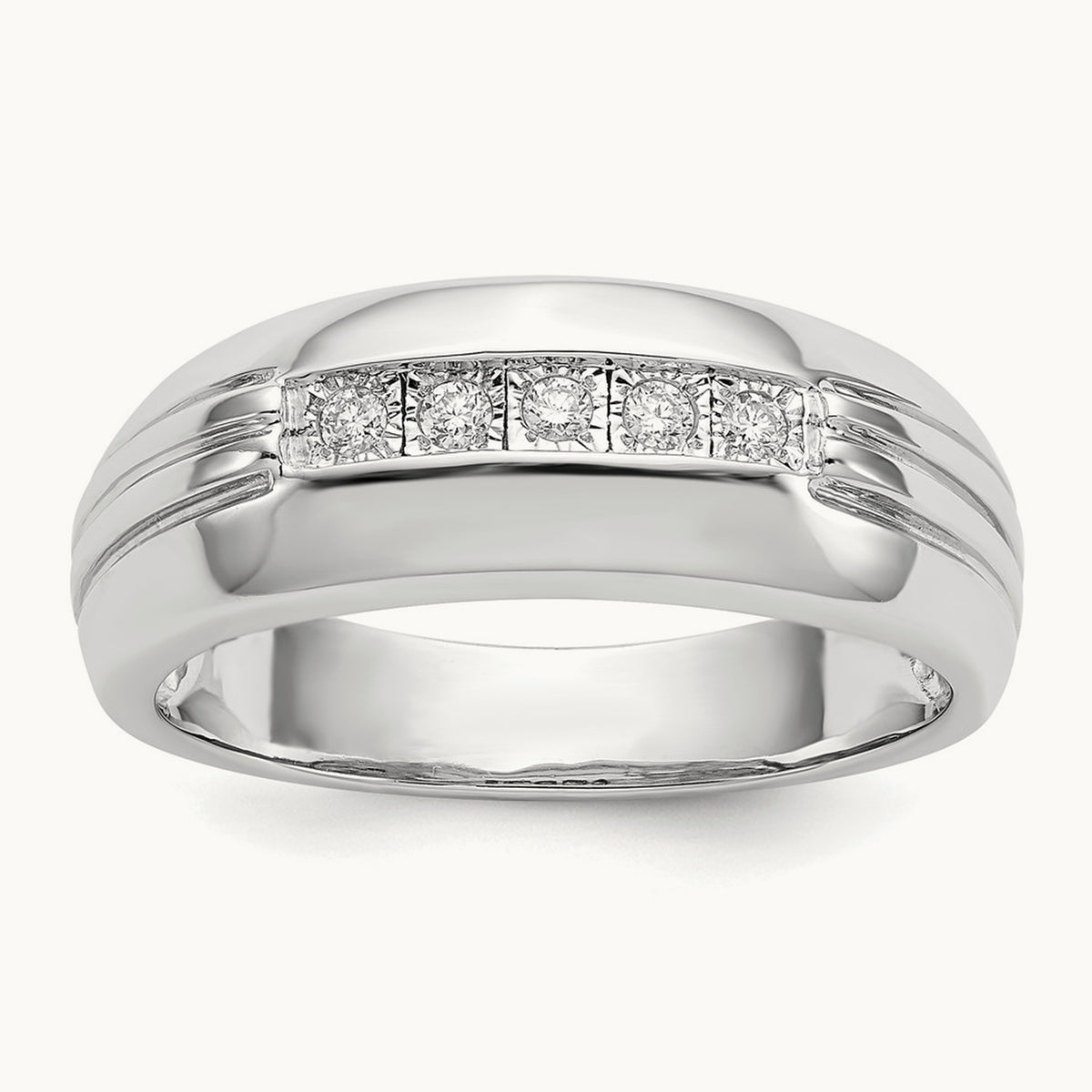 Diamond 5-stone Men's Ring — 14K White Gold