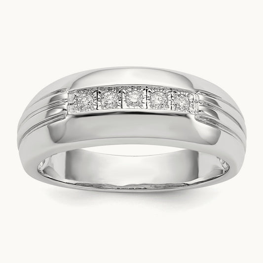 Diamond 5-stone Men's Ring — 14K White Gold