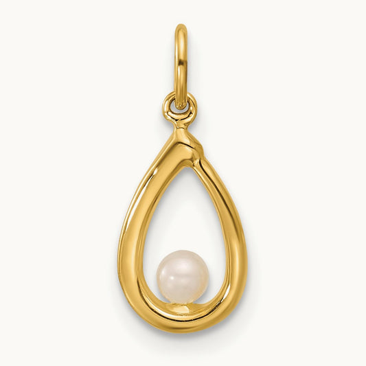 Polished Freshwater Cultured Pearl Teardrop Pendant, 14K