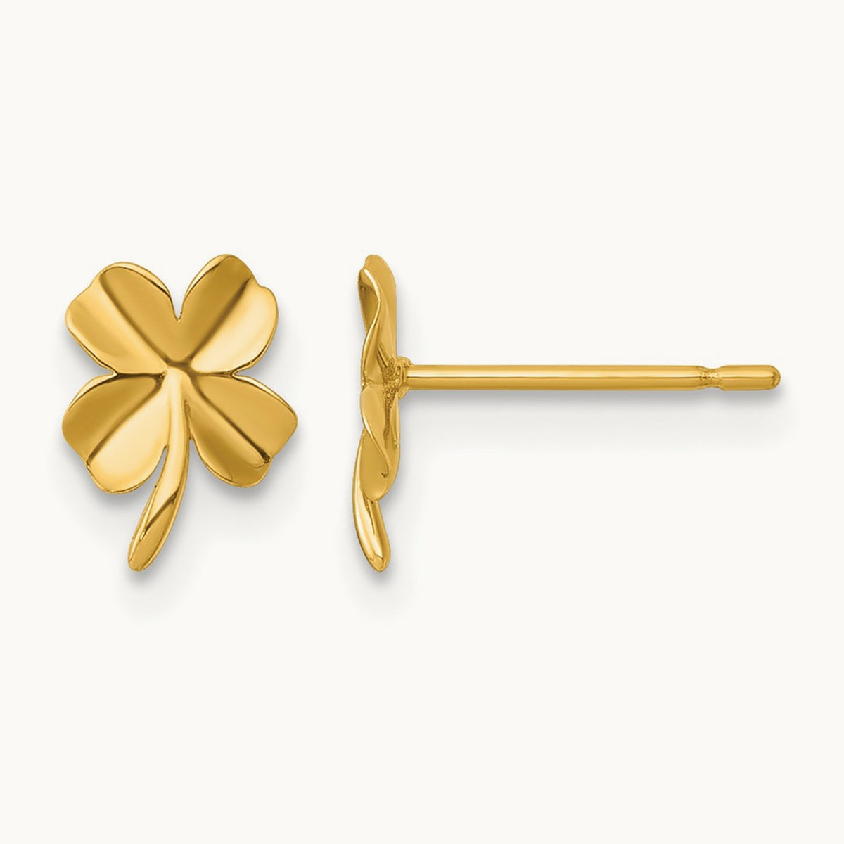 Polished Four Leaf Clover Post Earrings, 14K