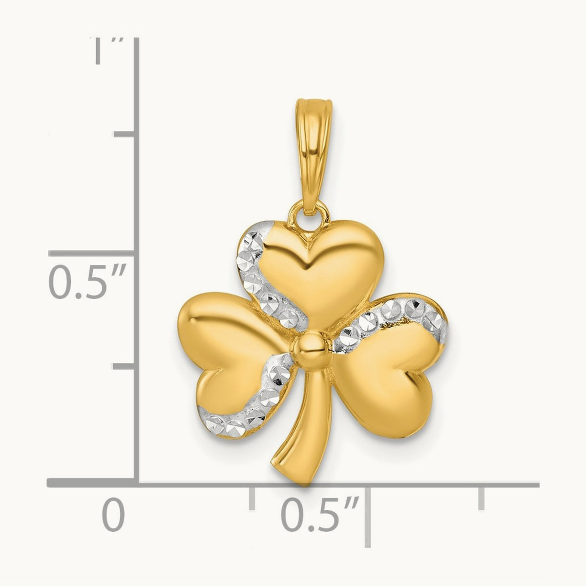 Polished 3 Leaf Clover Charm, 14K with White Rhodium
