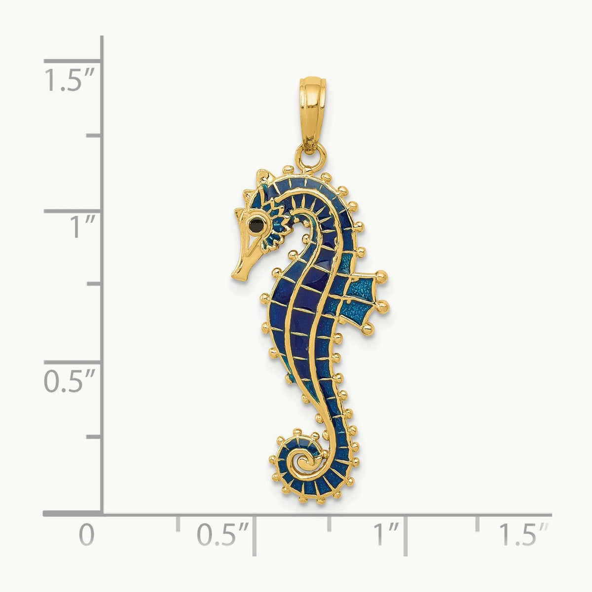 3-D Blue Enameled Seahorse Pendant — 33mm
