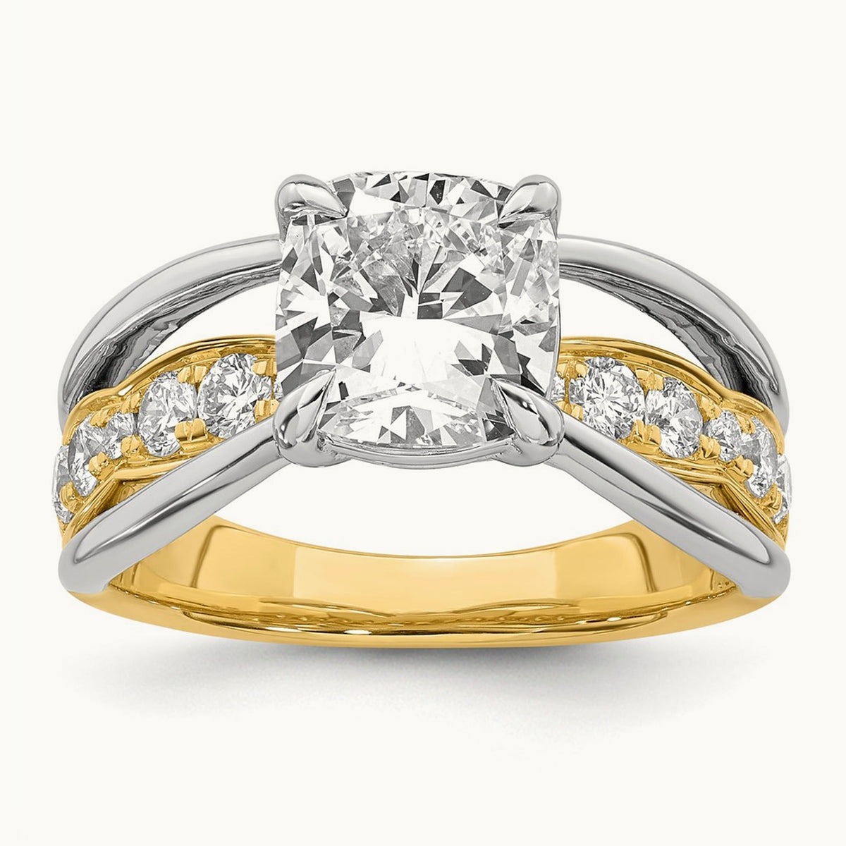 14ktt Certified Cushion Center Lab Grown Diamond VS+ F+ Ring — 14K Two-Tone Gold, 3.09 ct tw