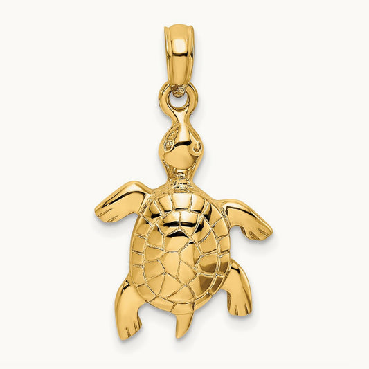 Polished Turtle with Textured Shell Charm, 14K