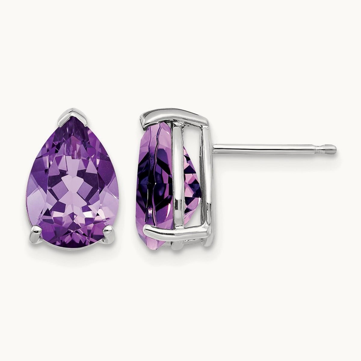 Amethyst Pear Stud Earrings, 14K White Gold