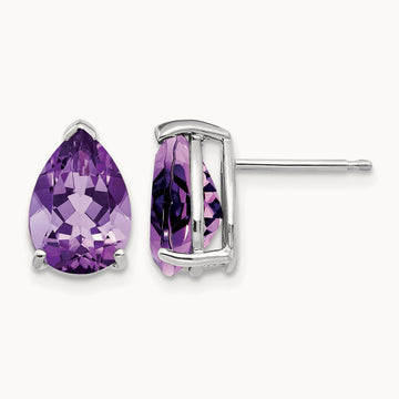 Amethyst Pear Stud Earrings, 14K White Gold