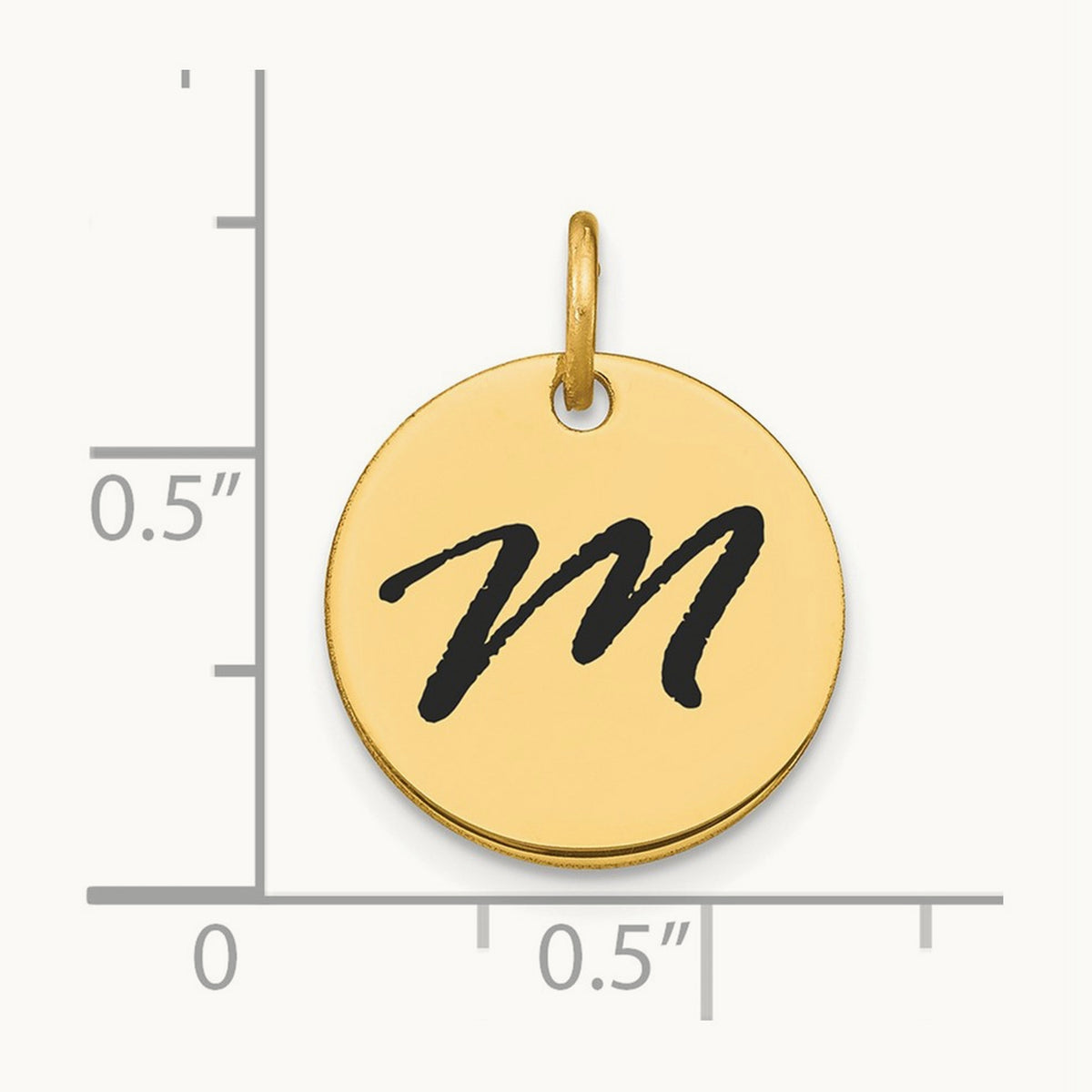Polished Black Enamel Initial Disk Charm — 14K Yellow Gold, M
