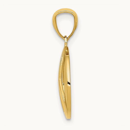 Polished Peace Sign Circle Pendant, 14K