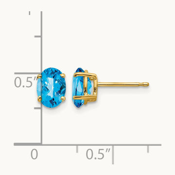 7x5mm Oval Blue Topaz Checker Earrings, 14K